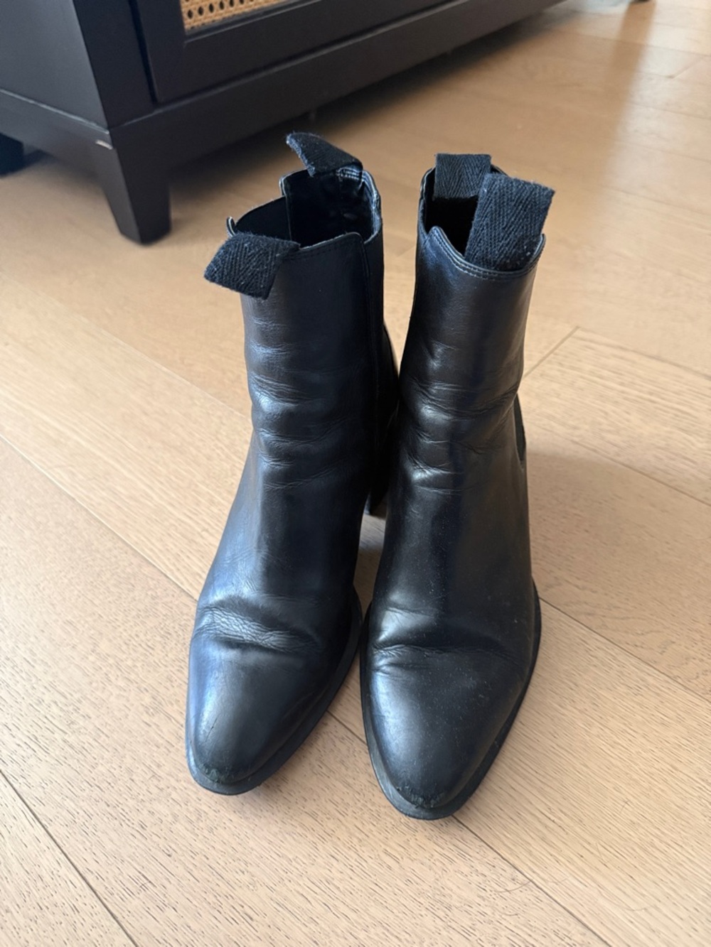 Tony Bianco Black Leather Pointed Toe Ankle Boots